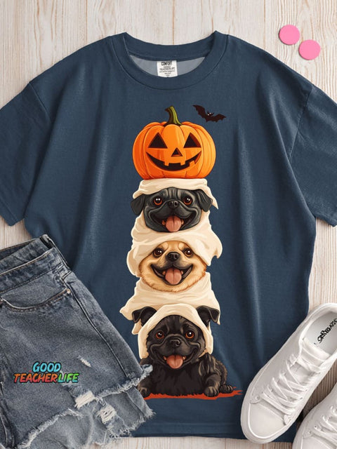 Halloween Pumpkin and Dog Decoration Pattern T-shirt
