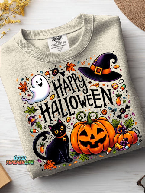 Halloween Cats and Pumpkins Decorative Pattern Casual Sweatshirt