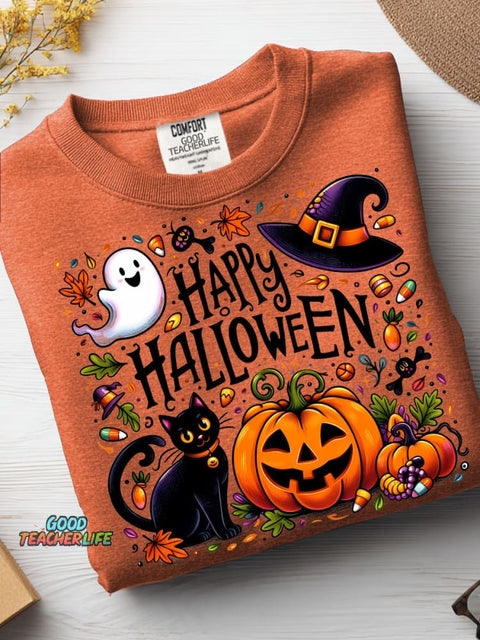 Halloween Cats and Pumpkins Decorative Pattern Casual Sweatshirt