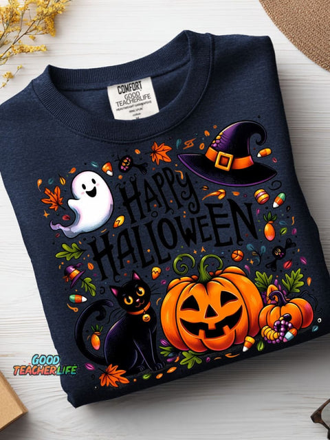 Halloween Cats and Pumpkins Decorative Pattern Casual Sweatshirt