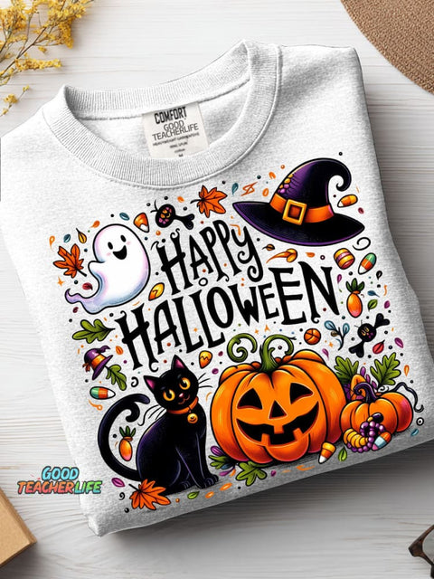 Halloween Cats and Pumpkins Decorative Pattern Casual Sweatshirt