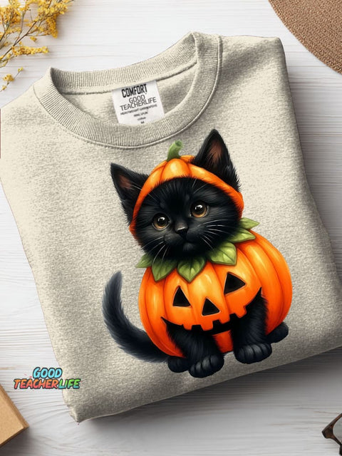Halloween Pumpkin Cat Decorative Pattern Casual Sweatshirt