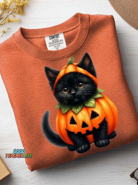 Halloween Pumpkin Cat Decorative Pattern Casual Sweatshirt
