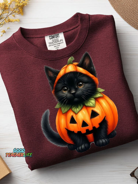 Halloween Pumpkin Cat Decorative Pattern Casual Sweatshirt