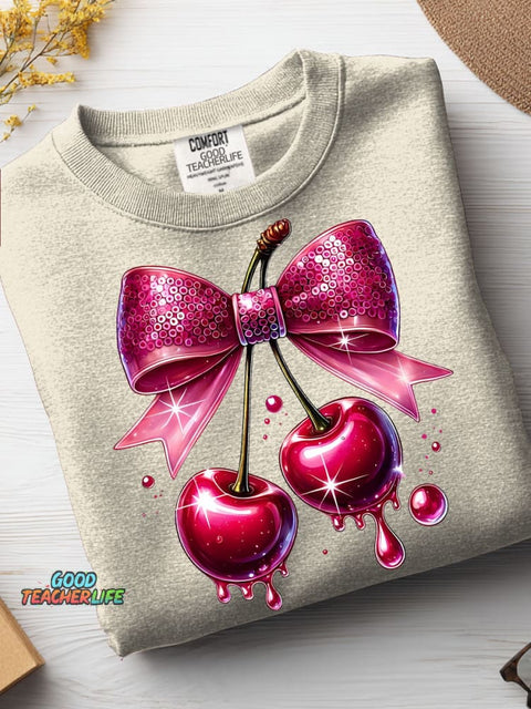 Ornate Cherry Decorative Pattern Casual Sweatshirt
