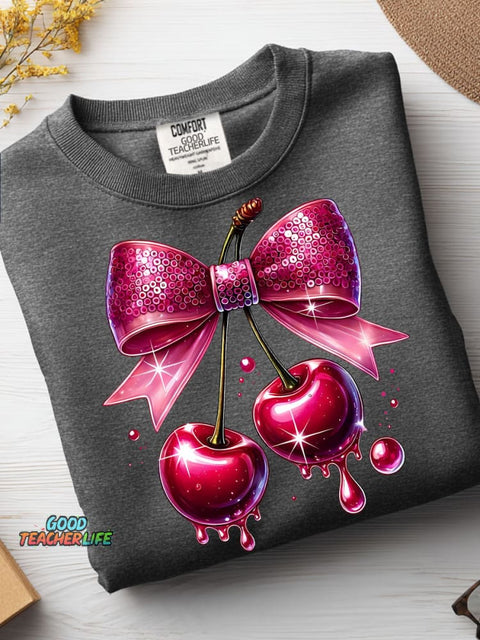 Ornate Cherry Decorative Pattern Casual Sweatshirt
