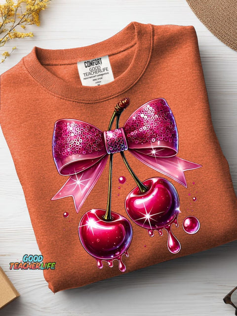 Ornate Cherry Decorative Pattern Casual Sweatshirt