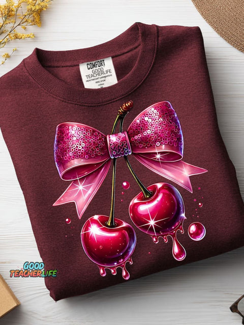 Ornate Cherry Decorative Pattern Casual Sweatshirt