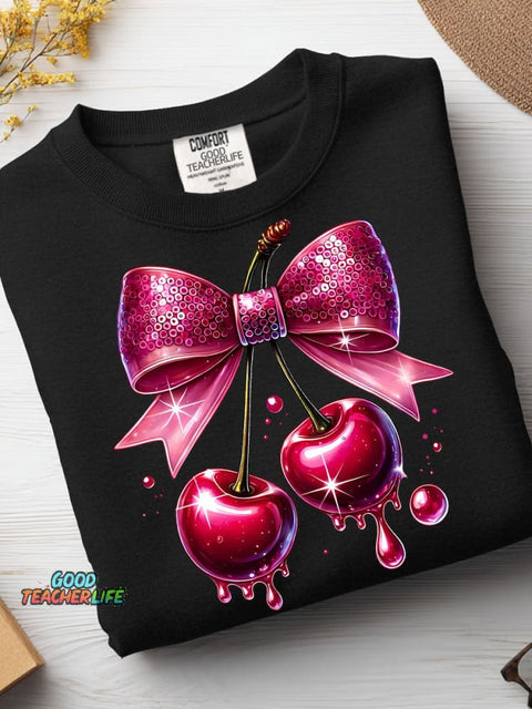 Ornate Cherry Decorative Pattern Casual Sweatshirt