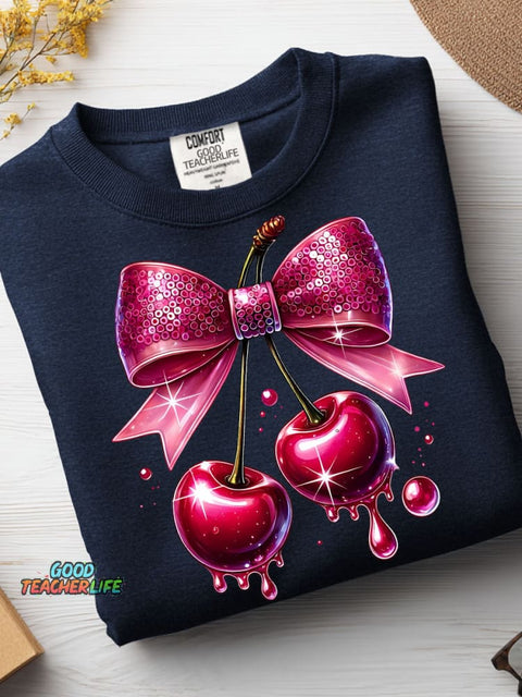 Ornate Cherry Decorative Pattern Casual Sweatshirt