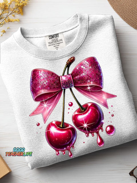 Ornate Cherry Decorative Pattern Casual Sweatshirt