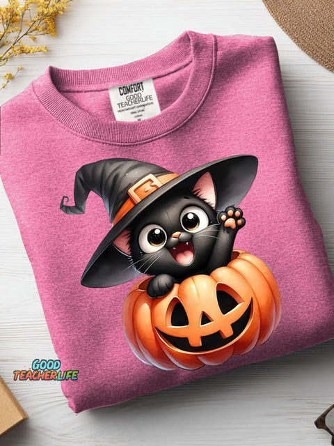 Halloween Cats and Pumpkins Decorative Pattern Casual Sweatshirt