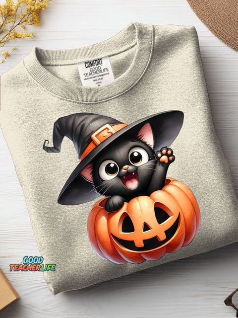 Halloween Cats and Pumpkins Decorative Pattern Casual Sweatshirt