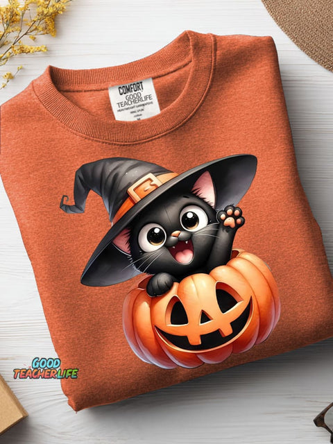 Halloween Cats and Pumpkins Decorative Pattern Casual Sweatshirt