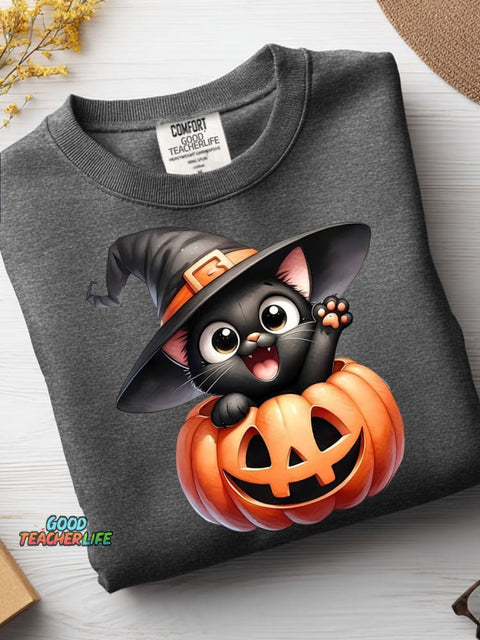 Halloween Cats and Pumpkins Decorative Pattern Casual Sweatshirt