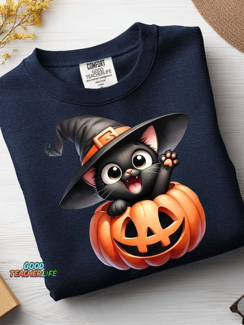 Halloween Cats and Pumpkins Decorative Pattern Casual Sweatshirt