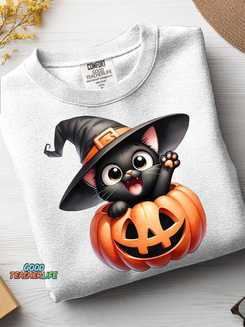 Halloween Cats and Pumpkins Decorative Pattern Casual Sweatshirt