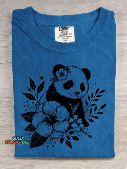 Panda and Flower Decorative Pattern T-shirt
