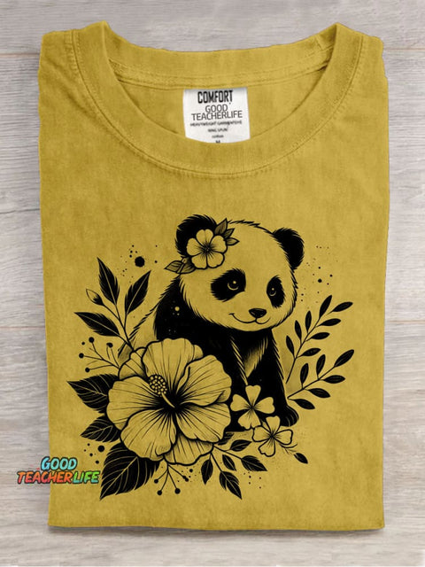 Panda and Flower Decorative Pattern T-shirt