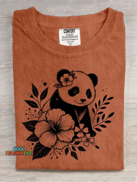 Panda and Flower Decorative Pattern T-shirt