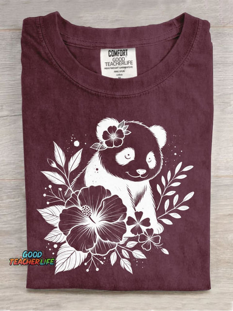 Panda and Flower Decorative Pattern T-shirt