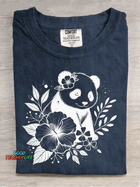 Panda and Flower Decorative Pattern T-shirt