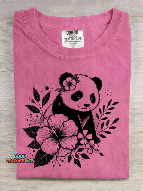 Panda and Flower Decorative Pattern T-shirt