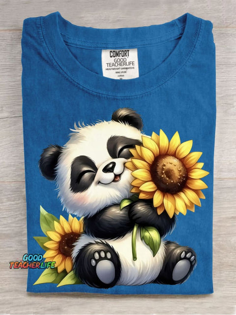 Panda and Sunflower Decorative Pattern T-shirt