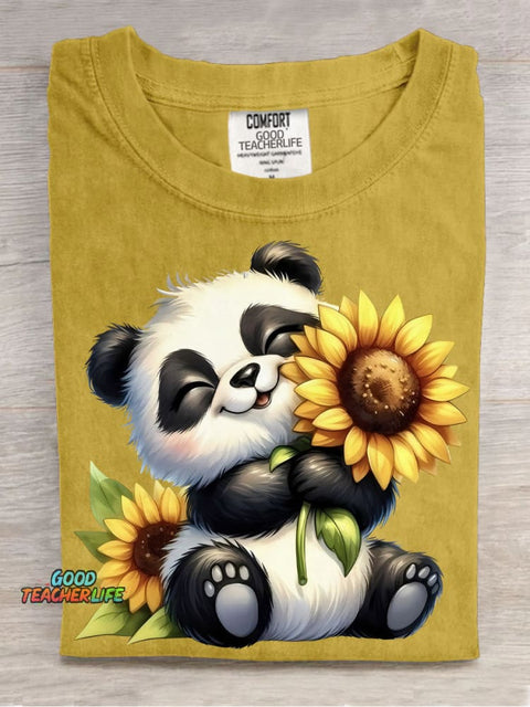 Panda and Sunflower Decorative Pattern T-shirt
