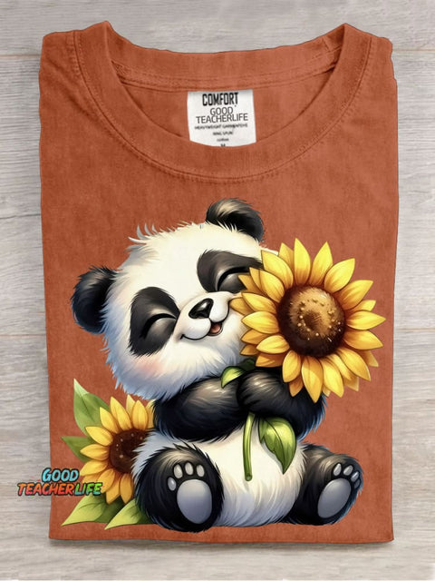 Panda and Sunflower Decorative Pattern T-shirt