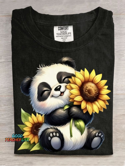 Panda and Sunflower Decorative Pattern T-shirt