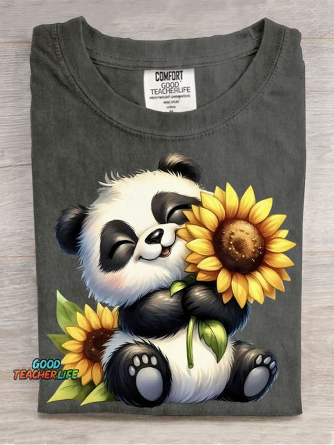 Panda and Sunflower Decorative Pattern T-shirt