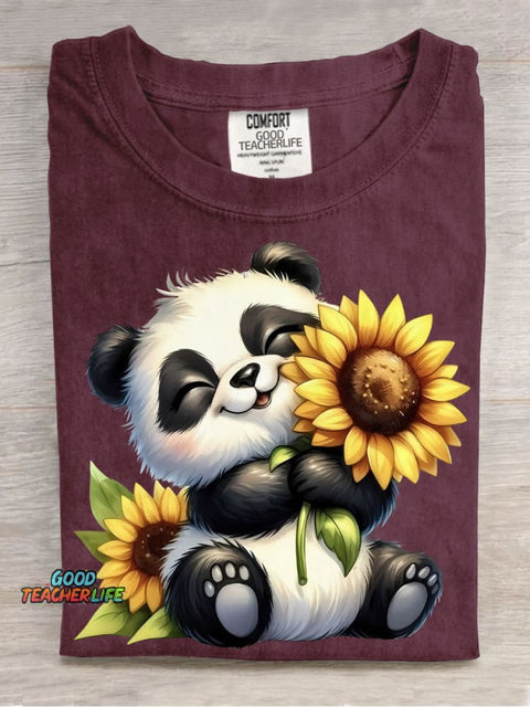Panda and Sunflower Decorative Pattern T-shirt