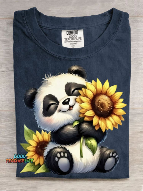 Panda and Sunflower Decorative Pattern T-shirt