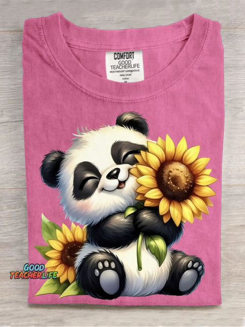 Panda and Sunflower Decorative Pattern T-shirt
