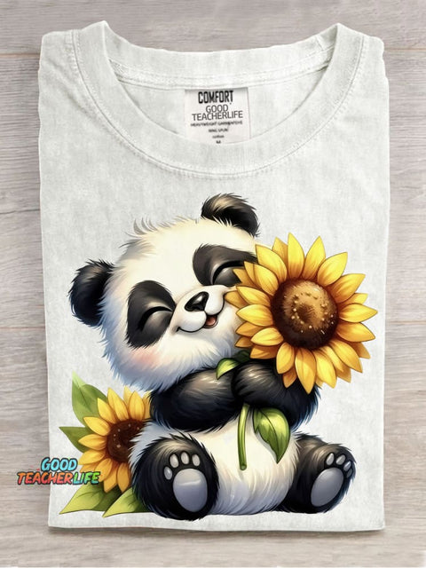 Panda and Sunflower Decorative Pattern T-shirt