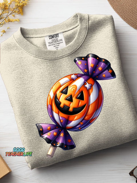 Halloween Candy Decoration Pattern Casual Sweatshirt