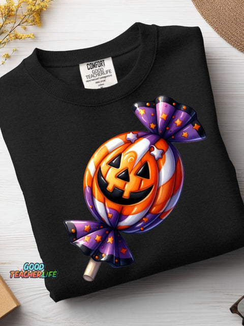 Halloween Candy Decoration Pattern Casual Sweatshirt
