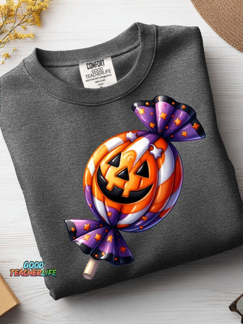 Halloween Candy Decoration Pattern Casual Sweatshirt