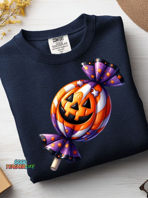 Halloween Candy Decoration Pattern Casual Sweatshirt