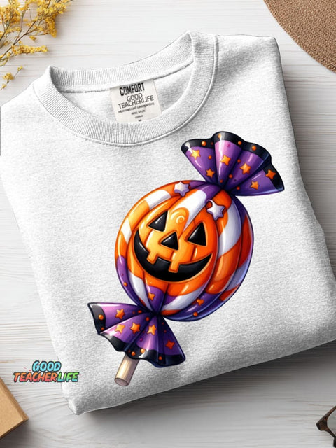 Halloween Candy Decoration Pattern Casual Sweatshirt