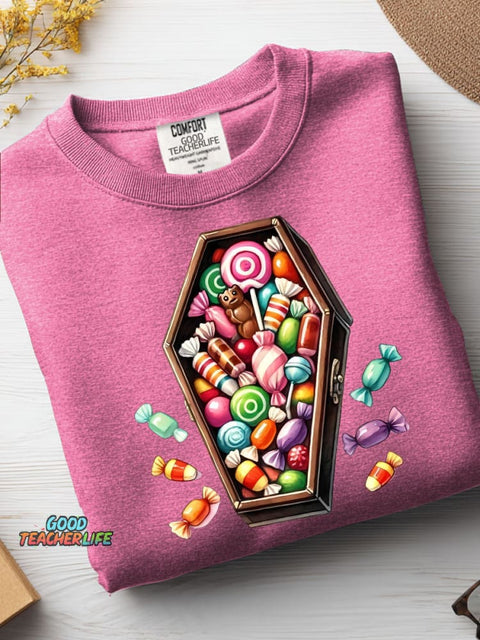 Halloween Coffin Candy Decoration Pattern Casual Sweatshirt
