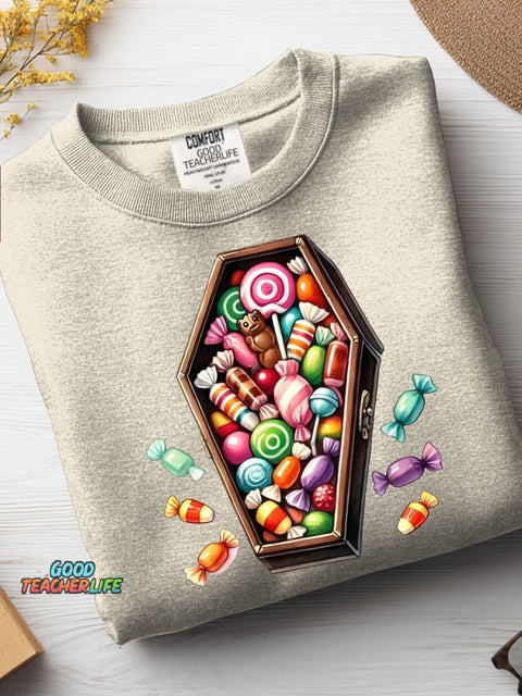 Halloween Coffin Candy Decoration Pattern Casual Sweatshirt