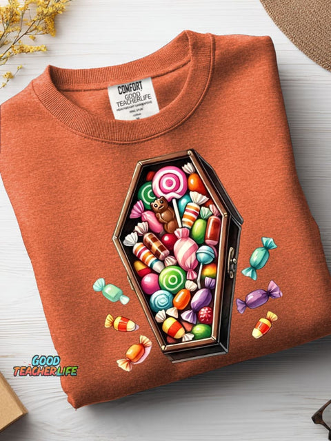 Halloween Coffin Candy Decoration Pattern Casual Sweatshirt