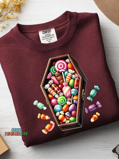 Halloween Coffin Candy Decoration Pattern Casual Sweatshirt