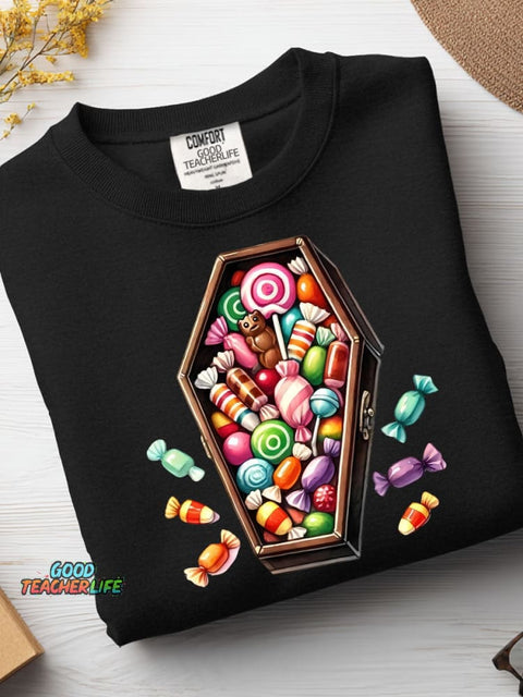 Halloween Coffin Candy Decoration Pattern Casual Sweatshirt