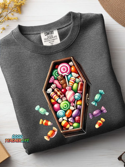 Halloween Coffin Candy Decoration Pattern Casual Sweatshirt