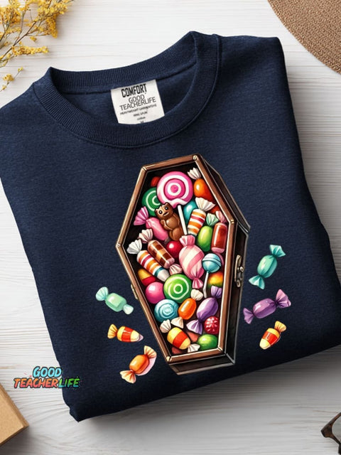 Halloween Coffin Candy Decoration Pattern Casual Sweatshirt