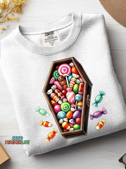 Halloween Coffin Candy Decoration Pattern Casual Sweatshirt
