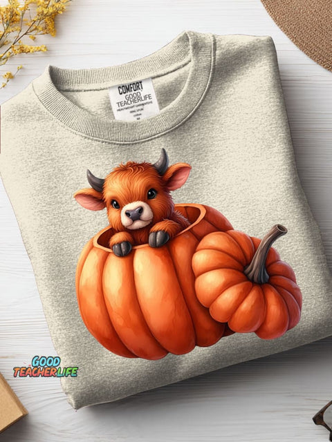 Cow and Pumpkin Halloween Decoration Pattern Casual Sweatshirt